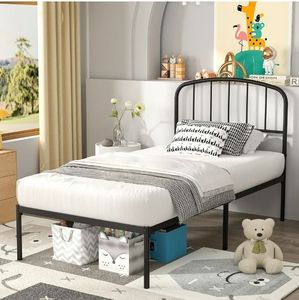 lot 40090 image: Mainstays Crew Twin Metal Platform Bed With Curved Headboard, Black Steel (See Details) - Retail $79