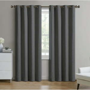 lot 41020 image: Better Homes & Gardens Woven Textured Grommet Blackout Curtain Panel  1-Piece  Gray  50  W x 95  L