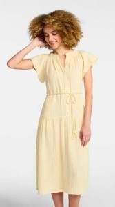 lot 41023 image: Time and Tru Womens Cotton Double Cloth Midi Dress with Short Flutter Sleeves, Size Small (4-6)