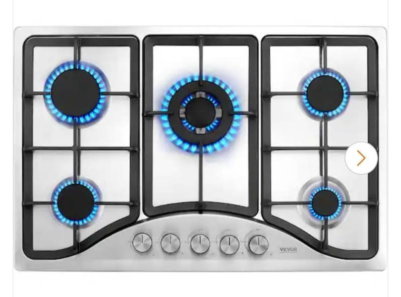 lot 33718 image: VEVOR30 in. 5 Burners Gas Cooktop Stove Top 12250 BTU Built-in LPGNG Convertible - Retail $179