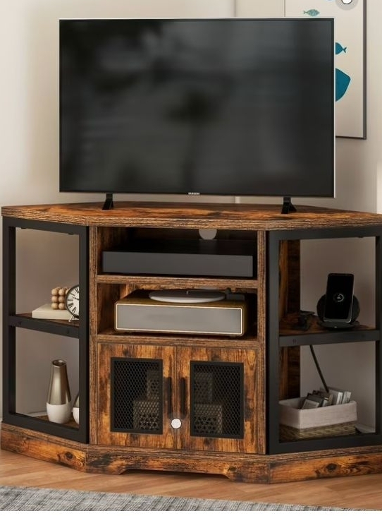 lot 35809 image: Farmhouse Corner TV Stand (May be Missing Parts)- Retail $159