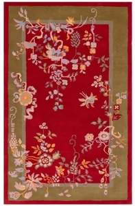 lot 36282 image: SAFAVIEH Metro 5 ft. x 8 ft. RedGreen Ornate Floral Border Area Rug - Retail $391