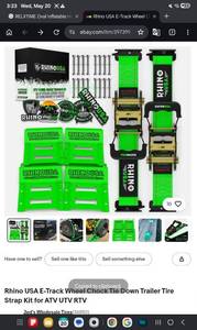 lot 36291 image: Rhino USA E-Track Wheel Chock Tie Down Trailer Tire Strap Kit for ATV UTV RTV - Retail $89