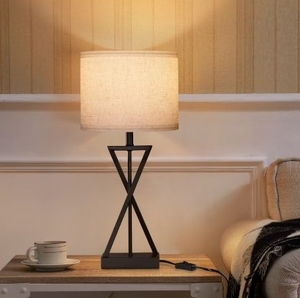 lot 36294 image: Walchoice Modern Table Lamp, Minimalist Bedside Desk Lamp with Linen Shade, Rustic Vintage Nightstand Lamp for Bedroom Living Room Doorway