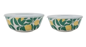 lot 36295 image: Bamboo Melamine 4-Piece Serve Bowl Set Lemon Green Pattern