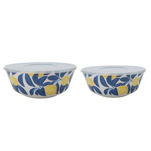 lot 36296 image: Mainstays by Becky G. & Alejandra Bamboo Melamine 4-Piece Serve Bowl Set Lemon & Blue