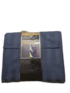 lot 41052 image: TRUE GRIP Thread Count Damask Stripe Queen Sheet Set Navy Blue