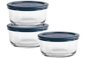 lot 41059 image: Anchor Hocking Glass Food Storage Containers with Lids, 2 Cup Round, Set of 3