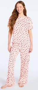 lot 41064 image: Joyspun Womens Dreamy Soft Collection Short Sleeve Sleep Top and Open Leg Pants Set, 2-Piece, Size Medium (8-10)