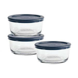 lot 41066 image: Anchor Hocking Glass Food Storage Containers with Lid 2 Cup Round Set of 3