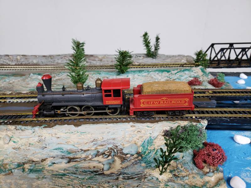 lot 7380 image: HO Scale Train Hooterville Cannonball C&F.W. Railroad Engine and Car Fully Functioning See Video