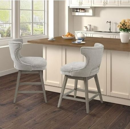 lot 30708 image: Madison Park Transitional Emmett Swivel Counterstool with Light Grey MP104-0943 - Retail $222