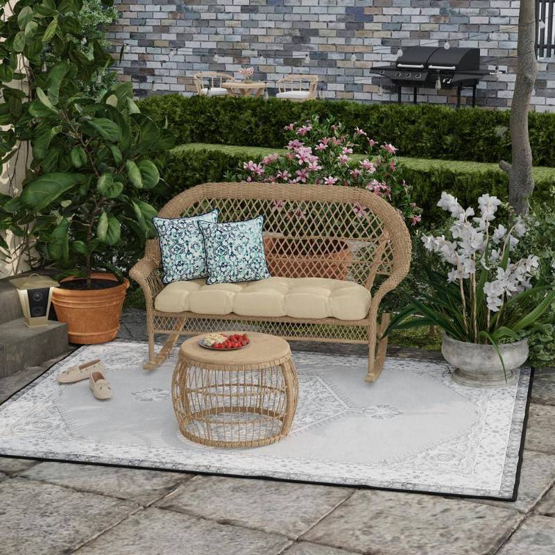 lot 33766 image: Jordan Manufacturing 16 x 16  Blue Watercolor Lattice Square Knife Edge Outdoor Throw Pillow with Welt 2 Pack -Retail $51