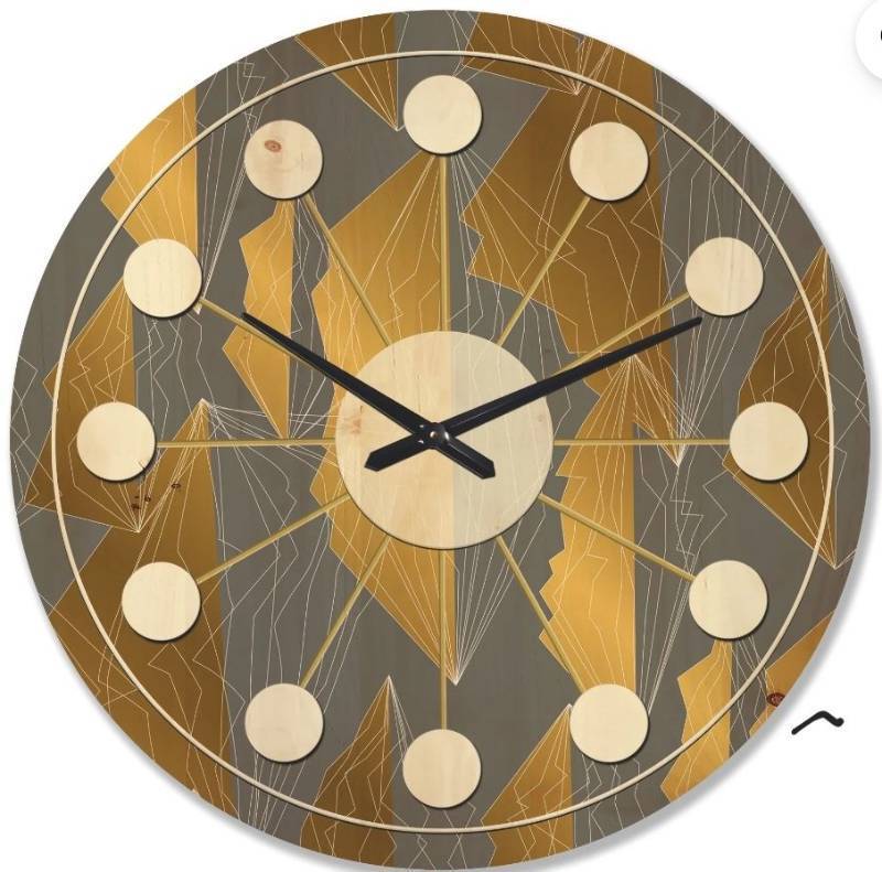 lot 33768 image: Designart Golden and Gray Polygon Pattern Mid-Century Modern Wood Wall Clock - Retail $106