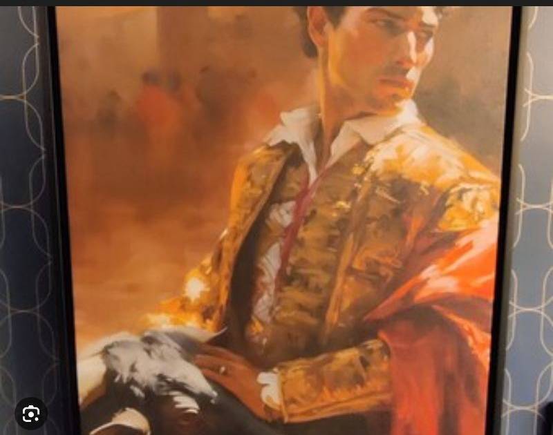 lot 35845 image: Matadors Embrace Framed Canvas Art Spanish Bullfighter Size 36 x 24  - Retail $253