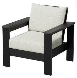 lot 37213 image: Better Homes & Gardens Ezra Outdoor HDPE Club Chair, Black with Cream Boucle Cushions (1 Chair Included-No manual or Hardware) - Retail $189