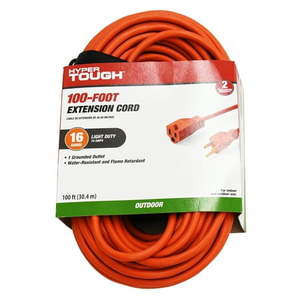 lot 37217 image: Hyper Tough 100ft Indoor and Outdoor Light Duty Orange Vinyl Extension Cord (16AWGX3C)