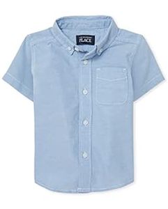lot 41091 image: The Childrens Place Baby Boys and Toddler Boys Short Sleeve Button Down Shirt, Light Blue Oxford, 18-24 MONTHS