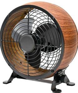 lot 41105 image: Better Homes & Gardens 5 Retro Small Fan with 3 Speed Settings, USB-C Plug, Adjustable Tilt, Vintage Fan for Home and Bedroom, Wood Grain (CHARGER NOT INCLUDED)