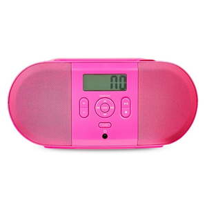 lot 41110 image: onn. Portable CD Boombox with Digital FM Radio Pink UNABLE TO TEST, MISSING CORD, LOOSE WIRE, SEE PICTURES