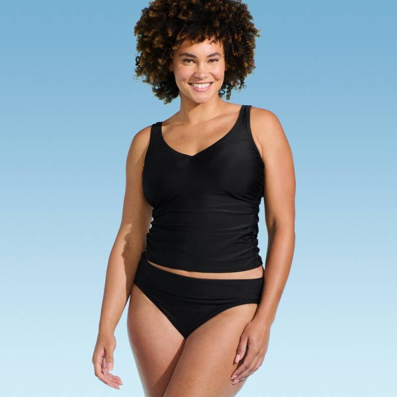 lot 38421 image: Lands End Womens V-Neck Shirred Tankini Top - Black Size 4 (JUST TOP)