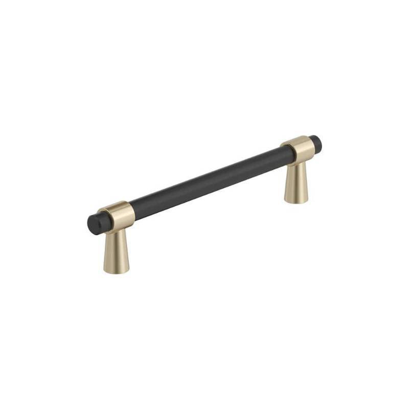 lot 38425 image: 2 Count of Mergence 5-116 in. (128mm) Modern Matte BlackGolden Champagne Bar Cabinet Pull