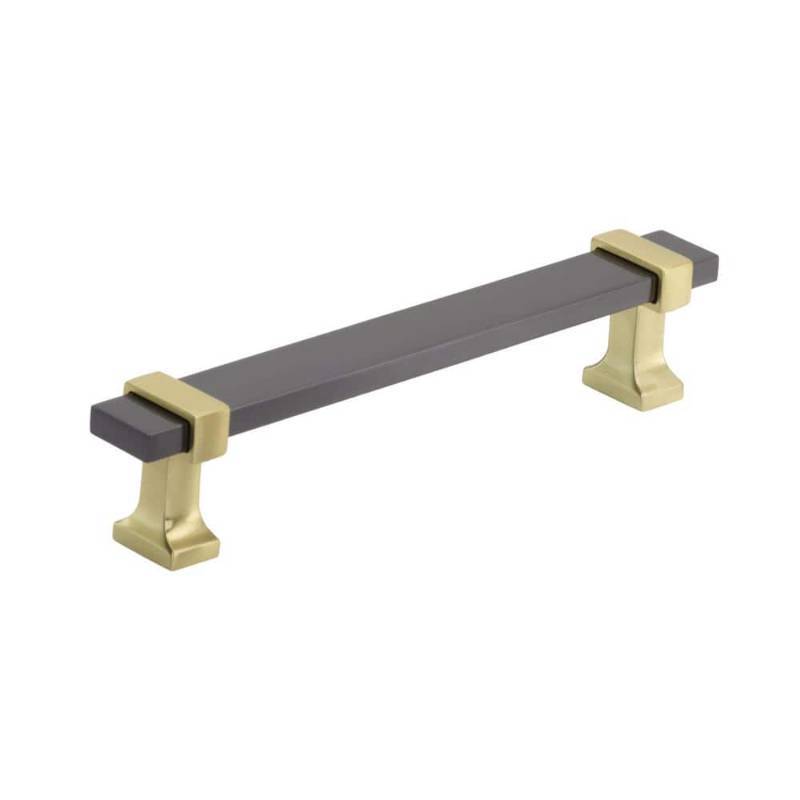 lot 38428 image: Overton 5-116 in. (128mm) Classic Black ChromeBrushed Gold Bar Cabinet Pull