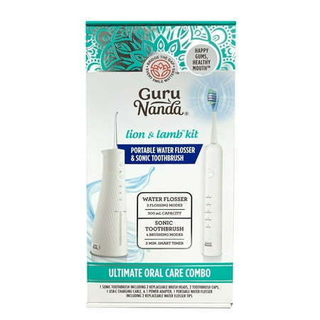 lot 34743 image: Gurunanda Lion & Lamb 2.0 - Electric Toothbrush and Water Flosser Combo - White