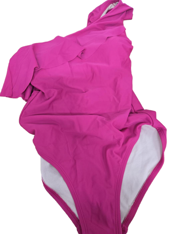 lot 38486 image: Pink One Shoulder Ruffle Swimsuit -Size S