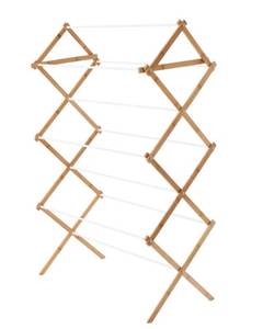 lot 37239 image: Mainstays Space-Saving Collapsible Bamboo Laundry Clothes Drying Rack (29.52W x 14.96D x 46.7H)