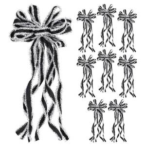 lot 40164 image: SY Super Bang 8 Pcs BlackSilver Velvet Christmas Bows for Christmas Tree Decorations Door Wreath Garland Bow Ornaments, for Gift Wrapping Wedding Home Holiday Party Decor.