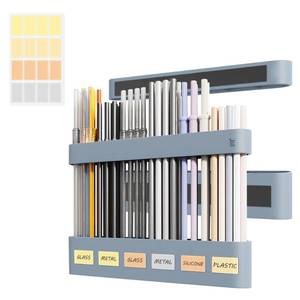 lot 40165 image: Neepanda Straw Holder for Cabinet Door, Upgraded Split Design Silicone Straw Dispenser Organizer with Strong Magnetic & Labels for Fridge Kitchen Cupboard Storage (Blue)