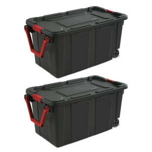 lot 40172 image: Sterilite Extra Large Storage Bin  40 Gallon Wheeled Plastic Storage Container with Handle  Black  Pack of 2