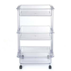 lot 40179 image: Mainstays 3 Tier Plastic Clear Utility Storage Cart  (Damage to Corners)