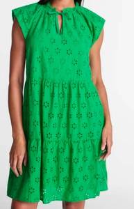 lot 41141 image: Time and Tru Womens Tiered Cotton Eyelet Mini Dress with Flutter Sleeves, -Size Medium (8-10)