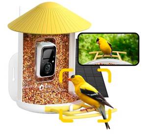 lot 41147 image: NETVUE by Birdfy Smart Bird Feeder with AI Camera, Auto Capture Videos & Live Steam, Wireless Wildbird Watching, Outdoor Backyard Birder(AI by Subscription) Yellow - Retail $109