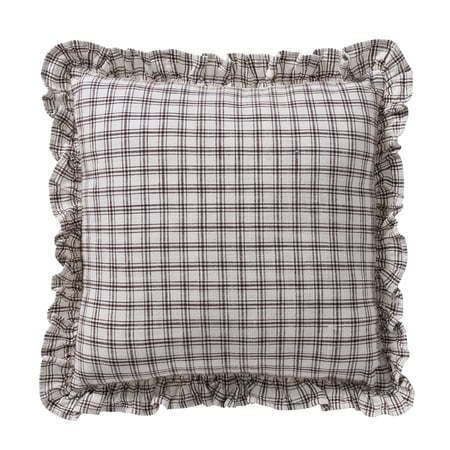 lot 37070 image: 2-Pack My Texas House 18x18 IvoryBrown Ruffle Plaid Cotton Decorative Pillow