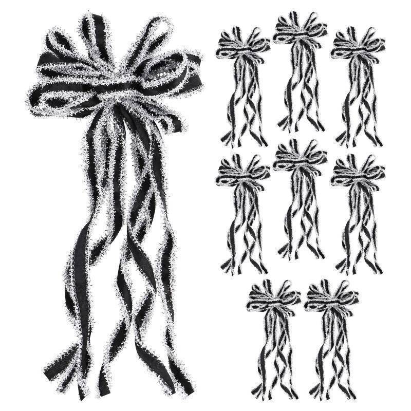 lot 31646 image: 8 Pcs BlackSilver Velvet Christmas Bows for Christmas Tree Decorations Door Wreath Garland Bow