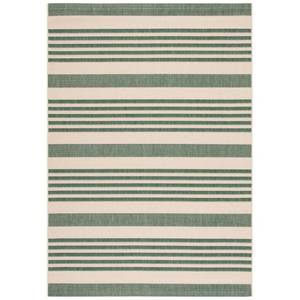 lot 37242 image: SAFAVIEH Courtyard Caroline Striped IndoorOutdoor Area Rug, BeigeDark Green (9 x 12) - Retail $82
