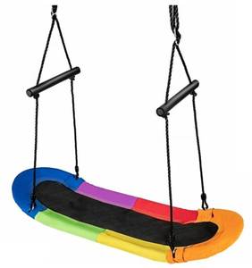 lot 37244 image: Costway Saucer Tree Swing Surf Kids Outdoor Adjustable Oval Platform w Handle Colorful - Retail $66