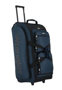 lot 37245 image: Wrangler 30-inch Large Checked Multi-Pocket Upright Rolling Duffel Bag for Travel, Blue Pond - Retail $99