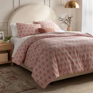lot 41187 image: King Yarn Dye Ikat Duvet Cover and Sham Set IvoryMauve - Threshold Cotton Slub, Zippered, OEKO-TEX Certified - Retail $79
