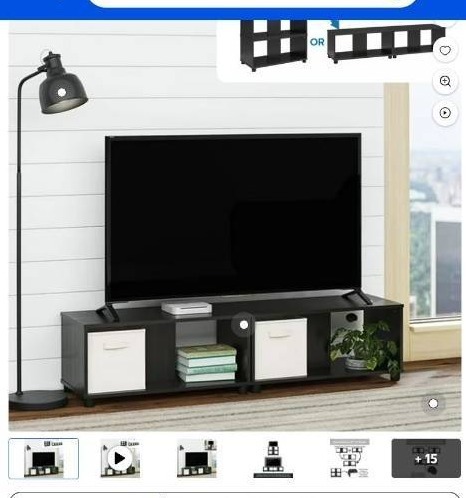 lot 35901 image: Mainstays Expandable Side by Side or Stacking TV Stand for TVs up to 70 inches, Black Oak