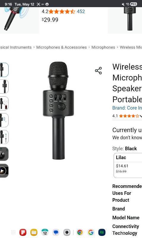 lot 35943 image: Wireless Bluetooth Karaoke Microphone with Built-in Speakers  HD Recording, Portable Handheld Mic  Black
