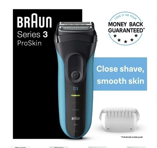 lot 35952 image: Braun Rechargeable Electric Shaver, Series 3 3010s, Wet & Dry