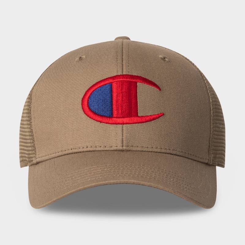 lot 35857 image: Champion Adult Logan Twill Trucker Hat - Khaki