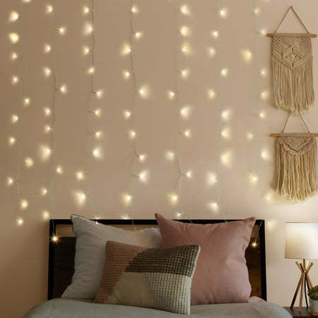 lot 38469 image: Merkury Innovations 200-Count Warm White LED Curtain String Lights  USB-Powered with Remote  7 ft x 6.2 ft Indoor Use