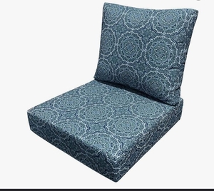 lot 36308 image: Better Homes & Gardens Medallion Outdoor Deep Seat Cushion Set, 24 x 24 in - Premium Blue & Green