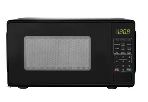 lot 36322 image: Mainstays 0.7 Cu ft Countertop Microwave Oven, 700 Watts, Black (Broken Panel)