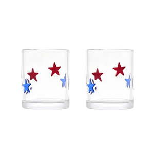 lot 36328 image: Thyme & Table 12 fl oz Red and Blue Patriotic Stars Charm Drinking Glasses Set of 2